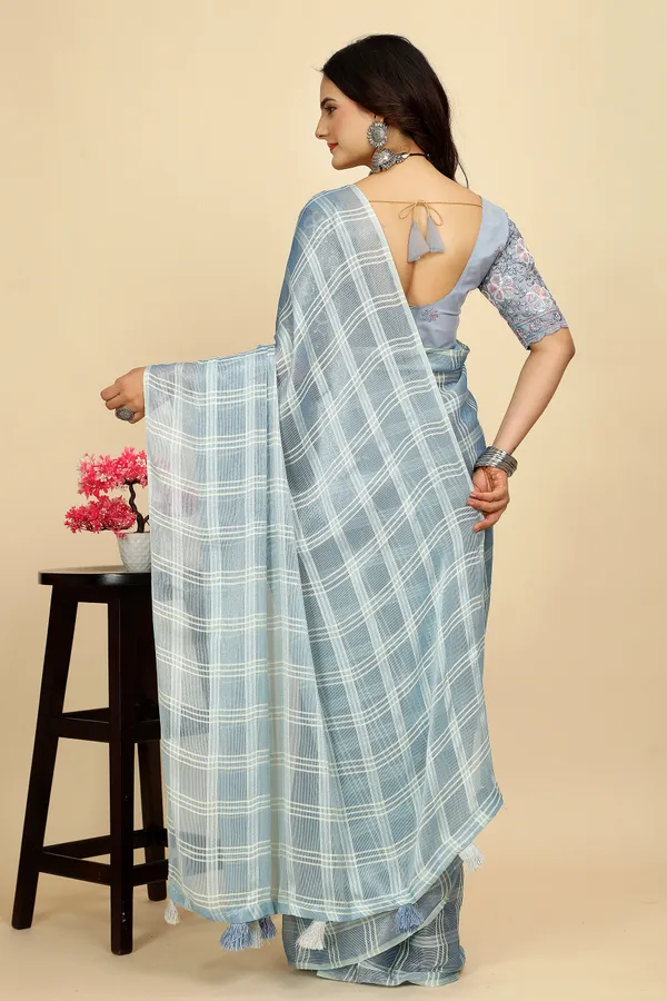 Aqua_Blue_Chiffon_Saree_With_Blouse_For_Women