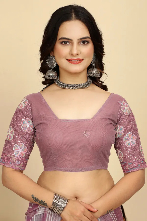 Red_Chiffon_Saree_With_Blouse_For_Women