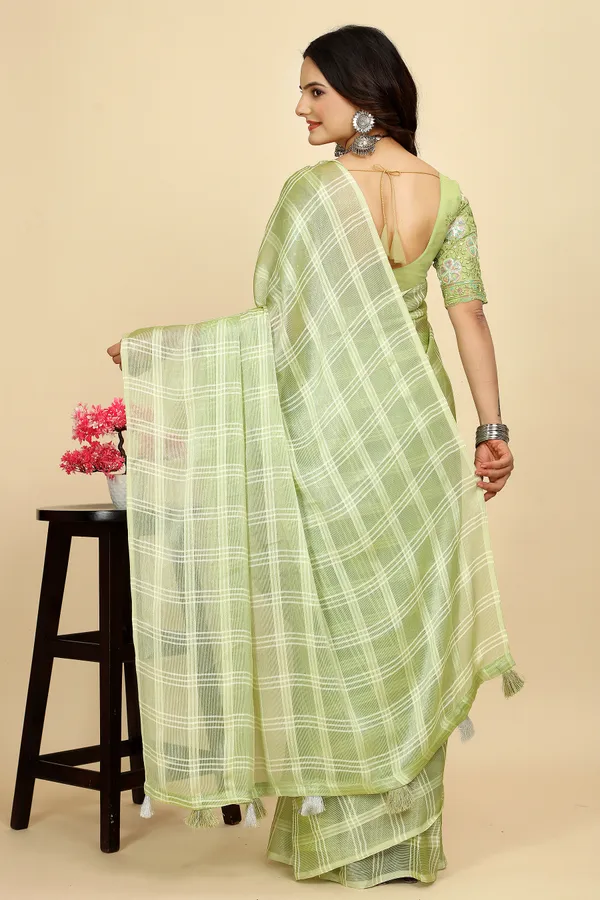 Mehendi_Chiffon_Saree_With_Blouse_For_Women