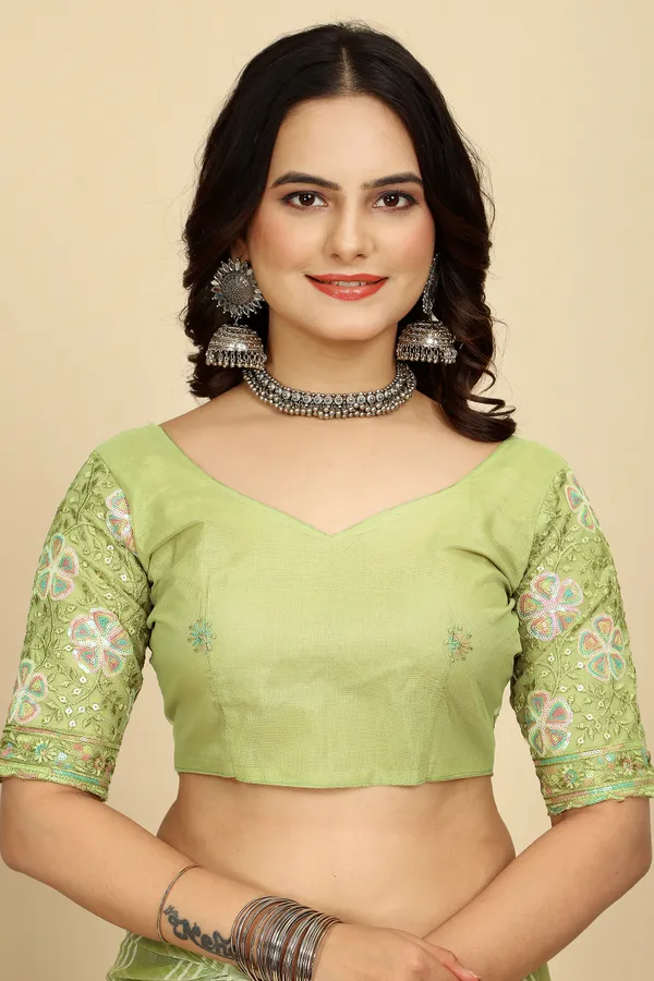Mehendi_Chiffon_Saree_With_Blouse_For_Women