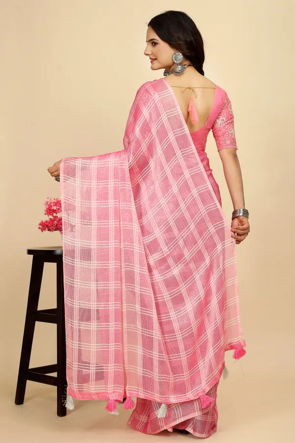 Pink_Chiffon_Saree_With_Blouse_For_Women