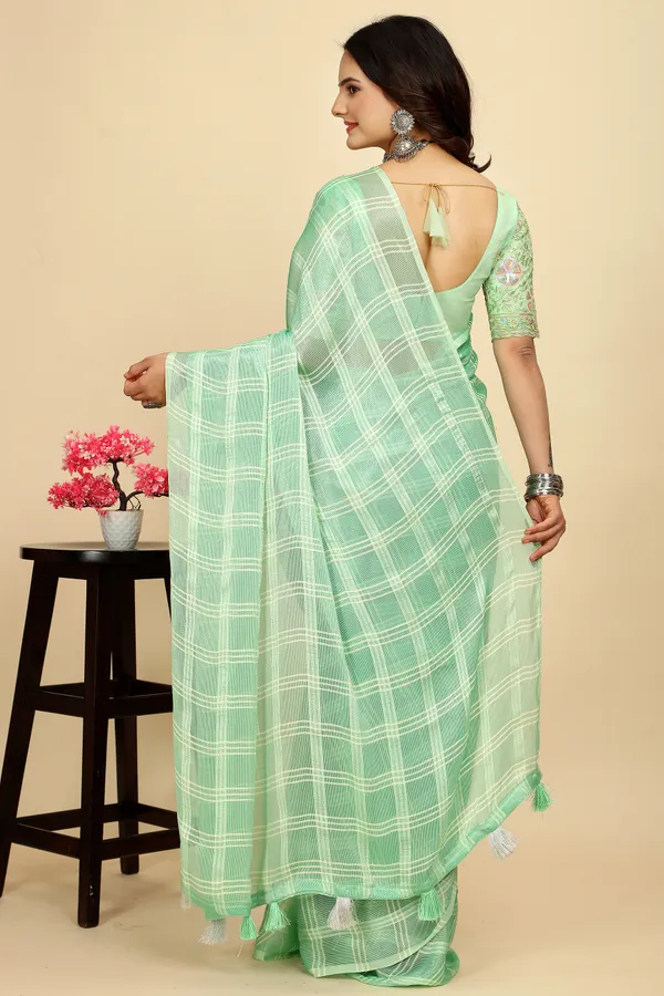 Green_Chiffon_Saree_With_Blouse_For_Women