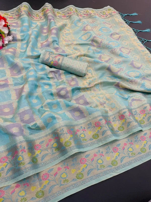 Aqua_Blue_Premium_Banarasi_Silk_Saree_For_Women