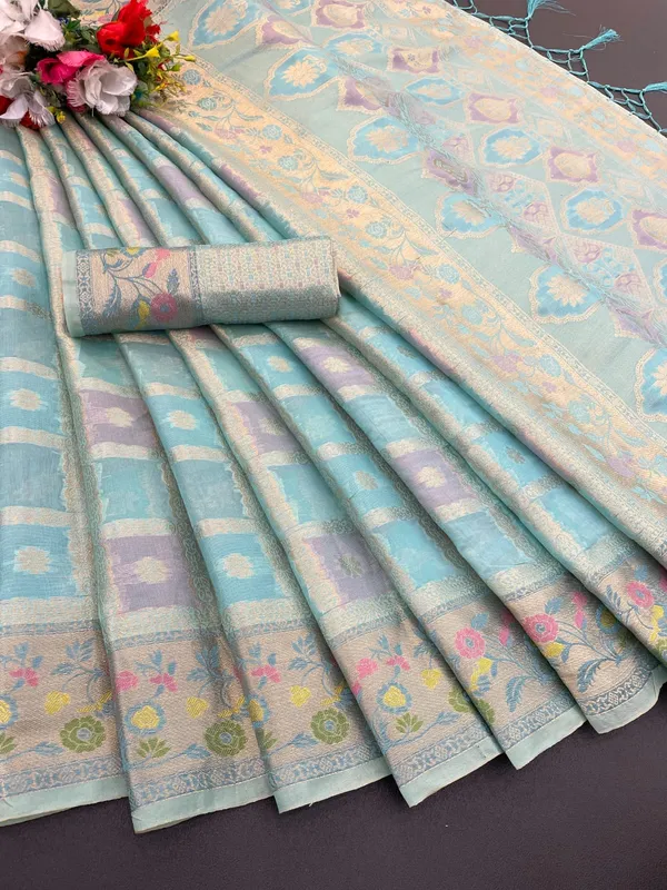 Aqua_Blue_Premium_Banarasi_Silk_Saree_For_Women