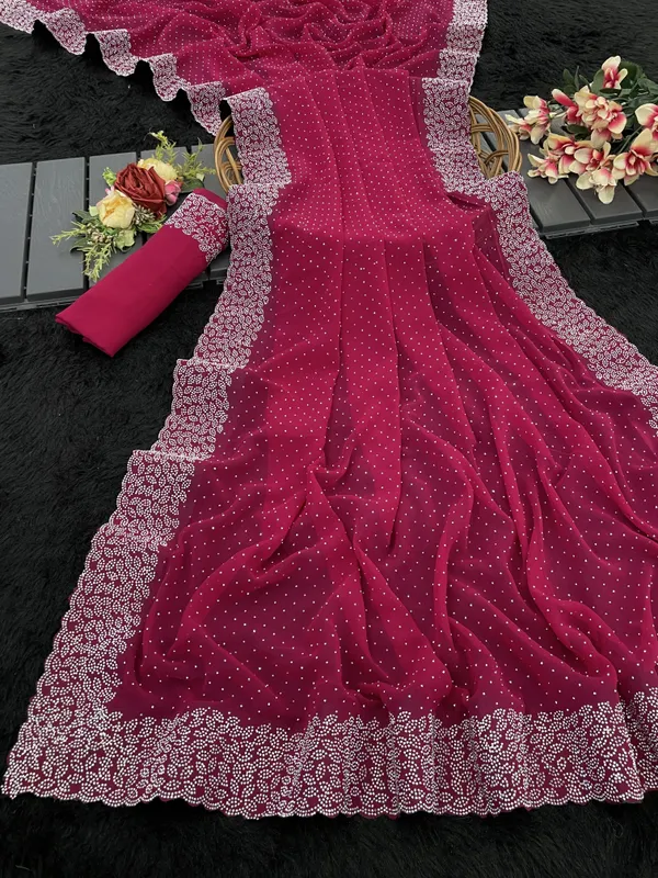 Red_Premium_Georgette_Saree_For_Women