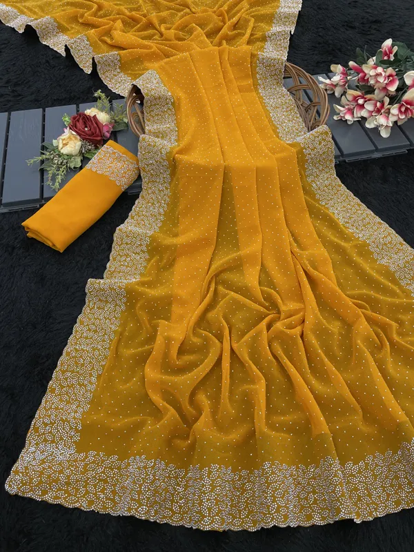 Yellow_Premium_Georgette_Saree_For_Women
