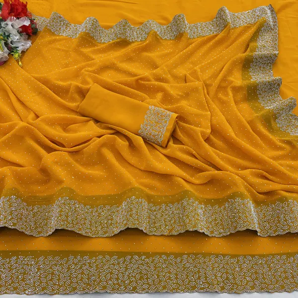 Yellow_Premium_Georgette_Saree_For_Women