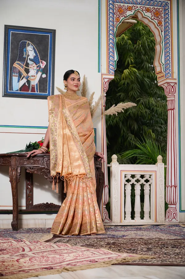 Orange_Banarasi_Organza_Saree_With_Tassels_Blouse_For_Women