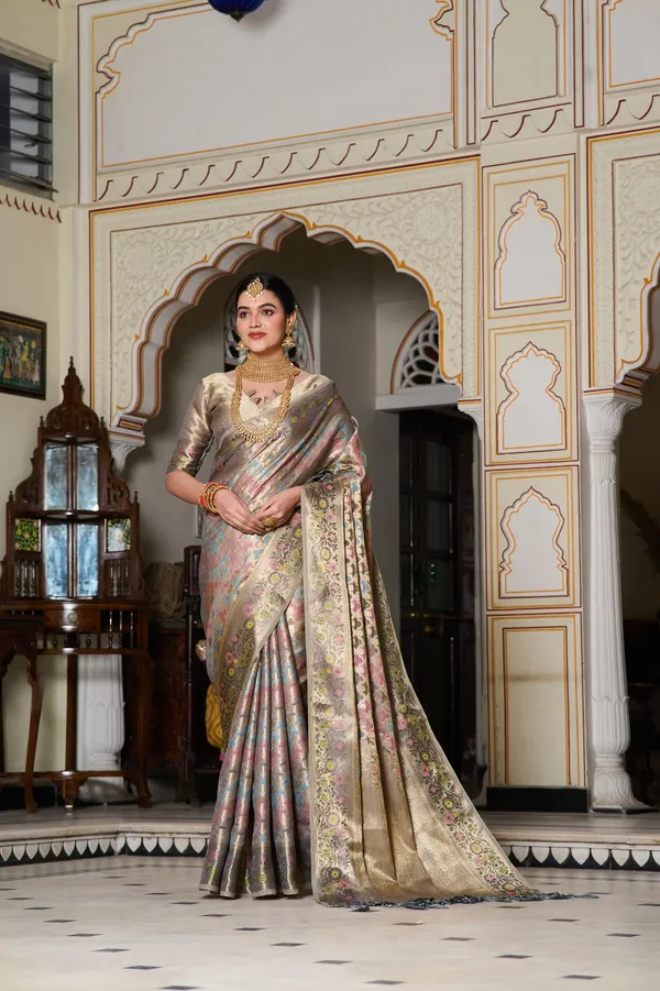 Grey_Banarasi_Organza_Saree_With_Tassels_Blouse_For_Women
