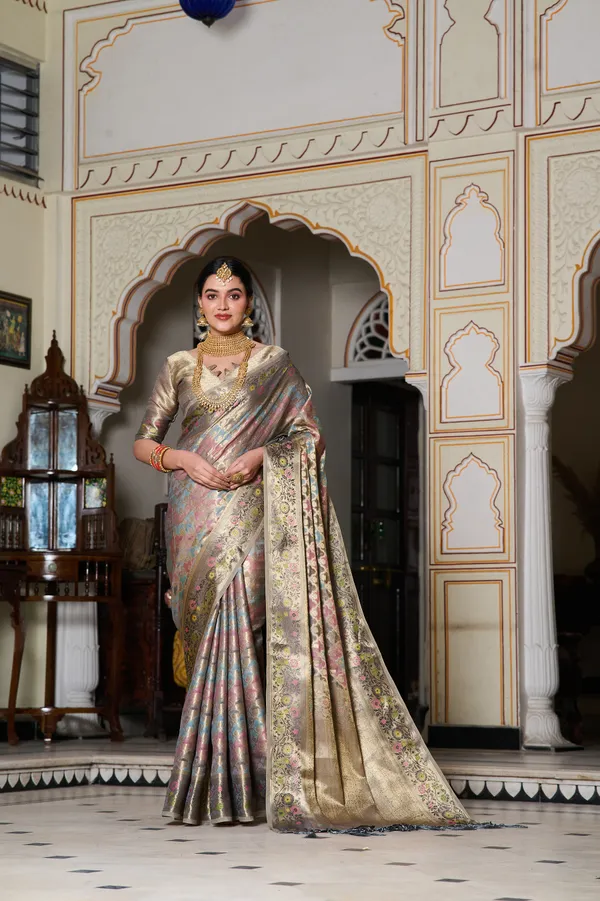 Grey_Banarasi_Organza_Saree_With_Tassels_Blouse_For_Women