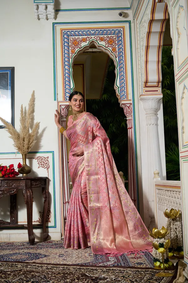 Pink_Banarasi_Organza_Saree_With_Tassels_Blouse_For_Women