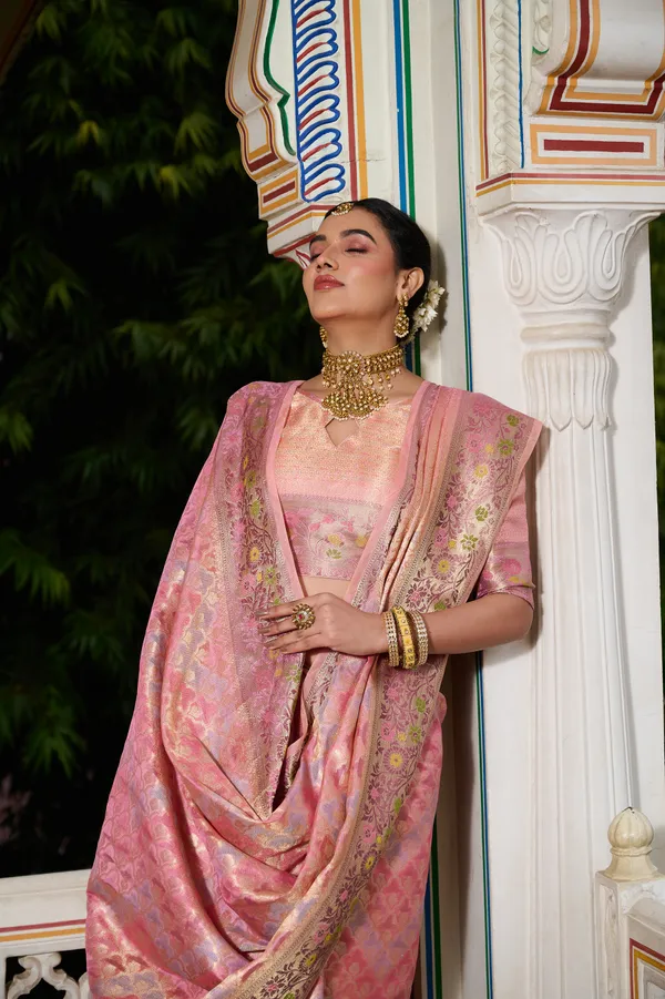 Pink_Banarasi_Organza_Saree_With_Tassels_Blouse_For_Women