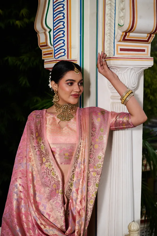 Pink_Banarasi_Organza_Saree_With_Tassels_Blouse_For_Women