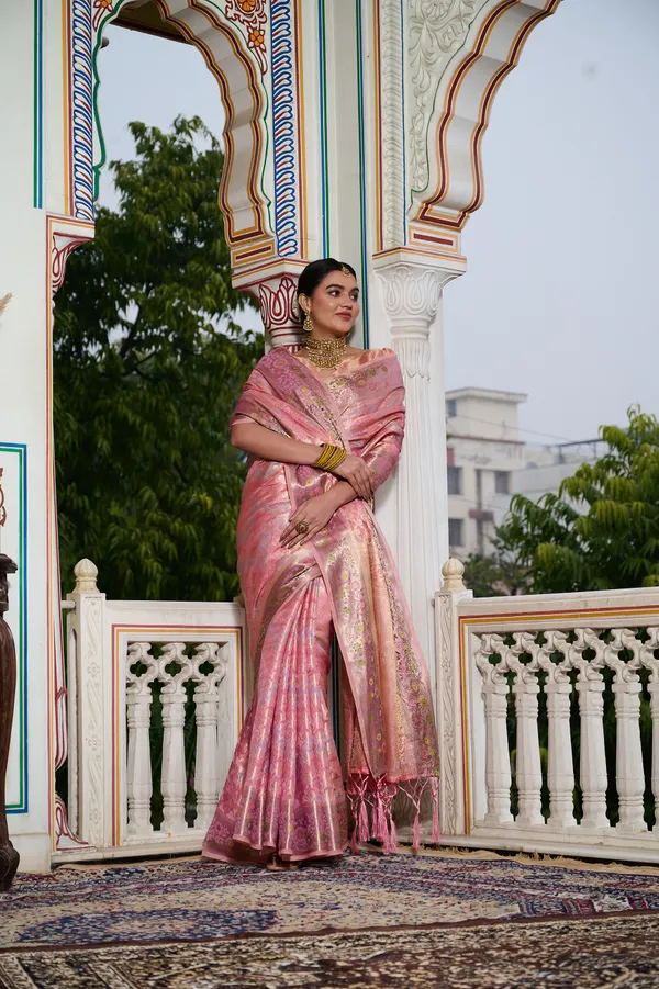 Pink_Banarasi_Organza_Saree_With_Tassels_Blouse_For_Women