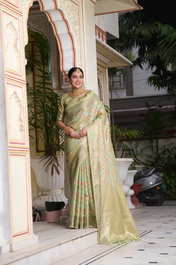 Mint_Green_Banarasi_Organza_Saree_With_Tassels_Blouse_For_Women