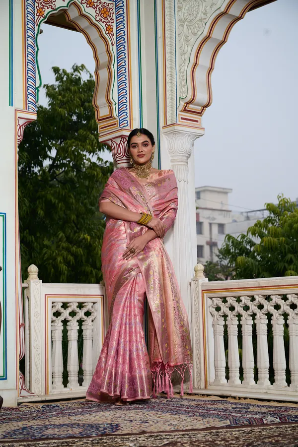 Pink_Banarasi_Organza_Saree_With_Tassels_Blouse_For_Women
