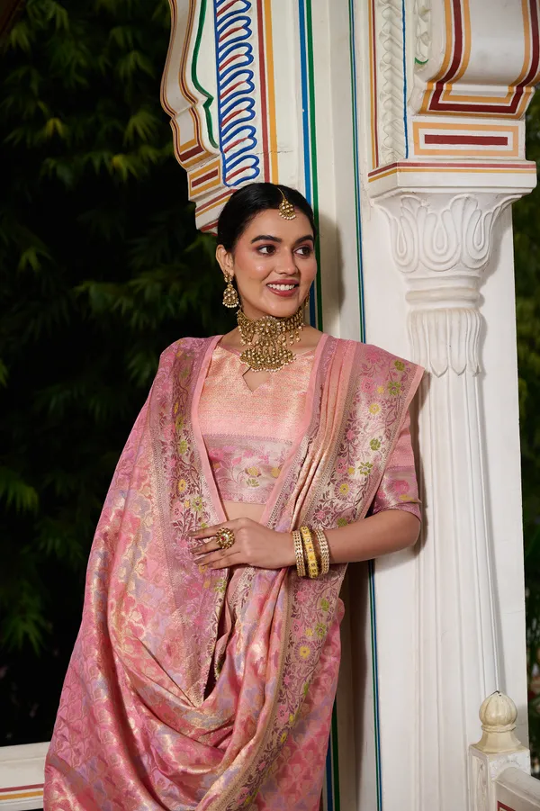 Pink_Banarasi_Organza_Saree_With_Tassels_Blouse_For_Women