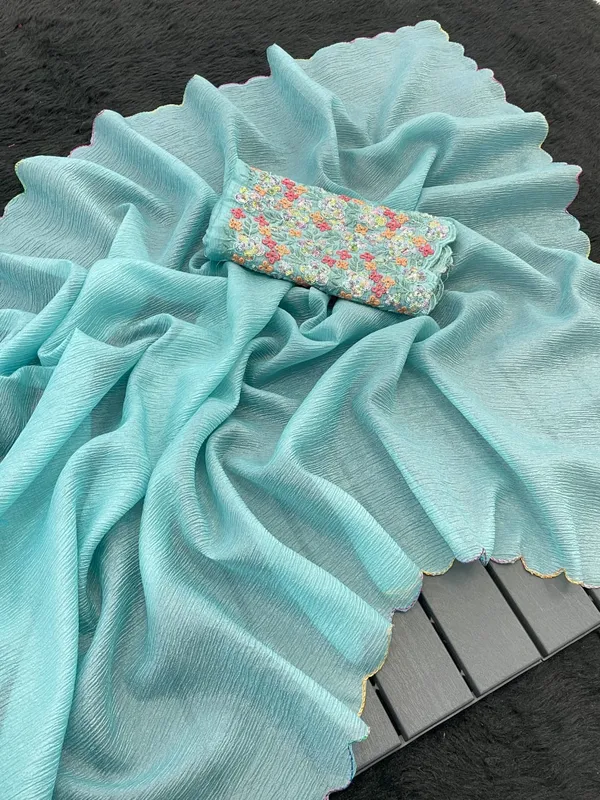 Aqua_Blue_Premium_Chiffon_Saree_For_Women