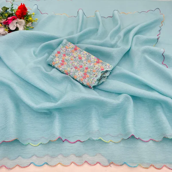 Aqua_Blue_Premium_Chiffon_Saree_For_Women