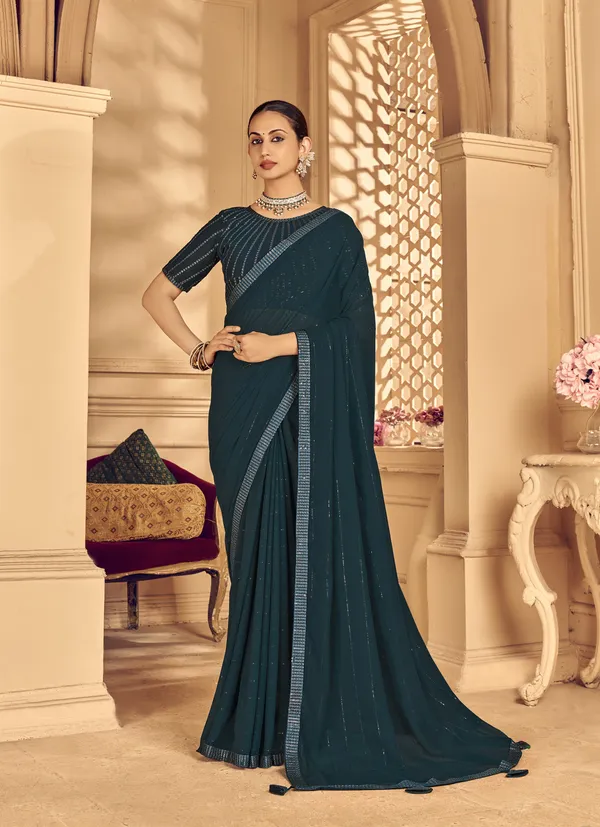 Teal_Georgette_Traditional_Saree_For_Women