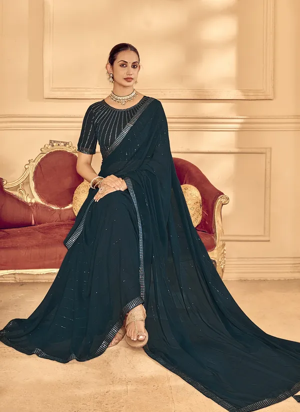 Teal_Georgette_Traditional_Saree_For_Women
