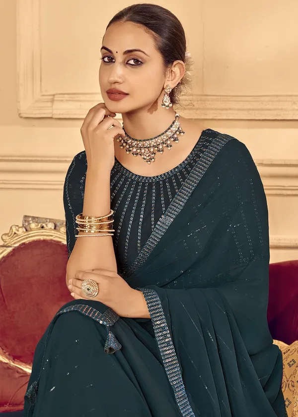 Teal_Georgette_Traditional_Saree_For_Women