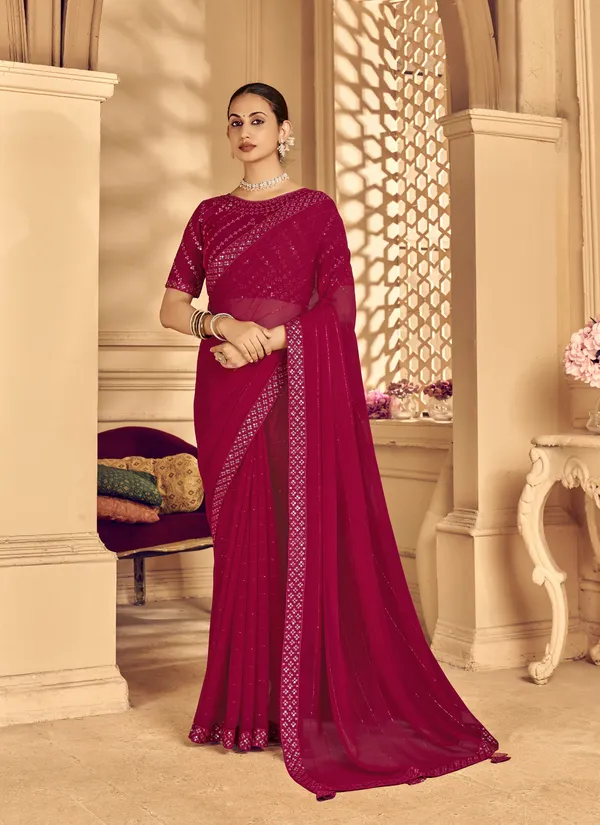 Maroon_Georgette_Traditional_Saree_For_Women