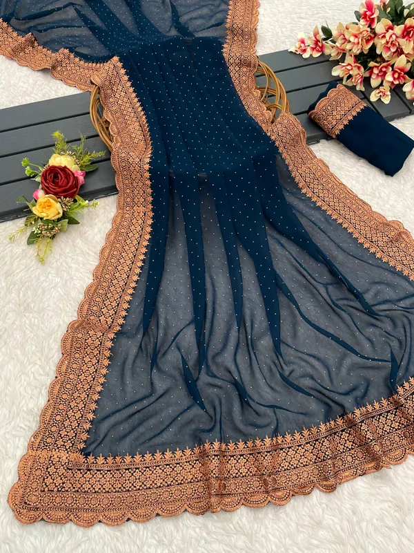 Teal_Georgette_Traditional_Saree_For_Women