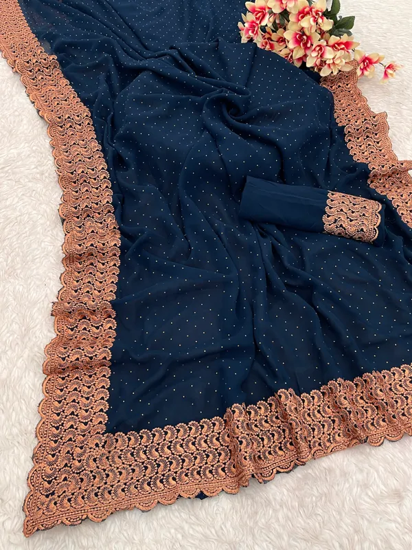 Teal_Georgette_Traditional_Saree_For_Women