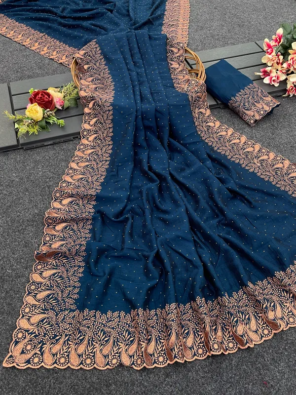 Teal_Vichitra_Silk_Traditional_Saree_For_Women