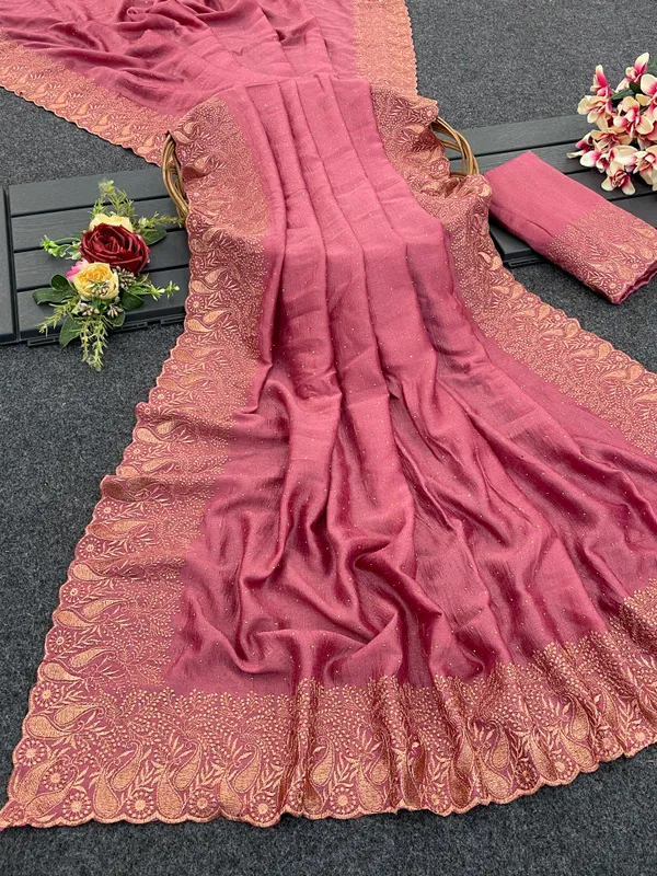 Pink_Vichitra_Silk_Traditional_Saree_For_Women