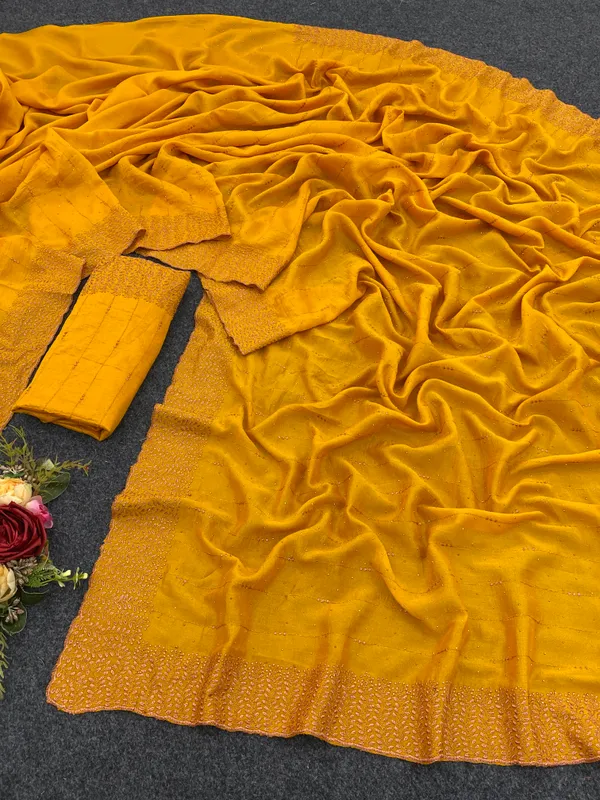 Yellow_Vichitra_Silk_Traditional_Saree_For_Women