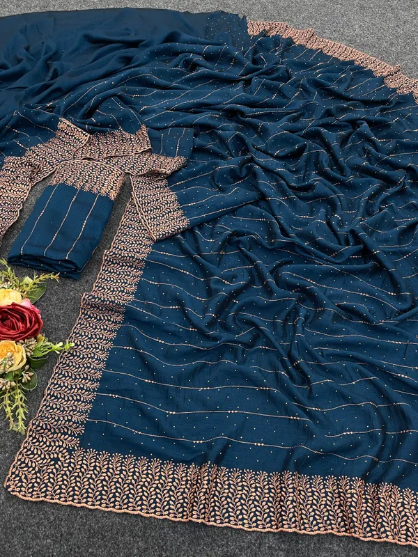 Teal_Vichitra_Silk_Traditional_Saree_For_Women