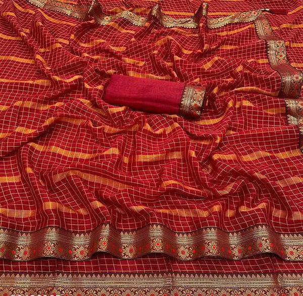 Red_Viscose_Rayon_Self_Design_Chettinadu_Saree_For_Women