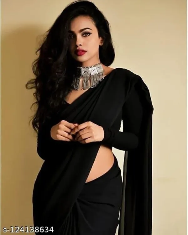 Black_Georgette_Solid/Plain_Daily_Wear_Saree_For_Women