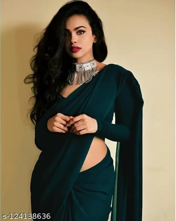 Green_Georgette_Solid/Plain_Daily_Wear_Saree_For_Women