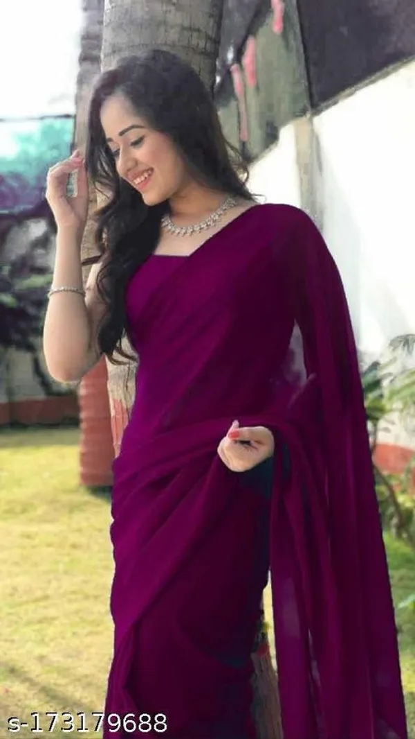 Purple_Georgette_Solid/Plain_Daily_Wear_Saree_For_Women