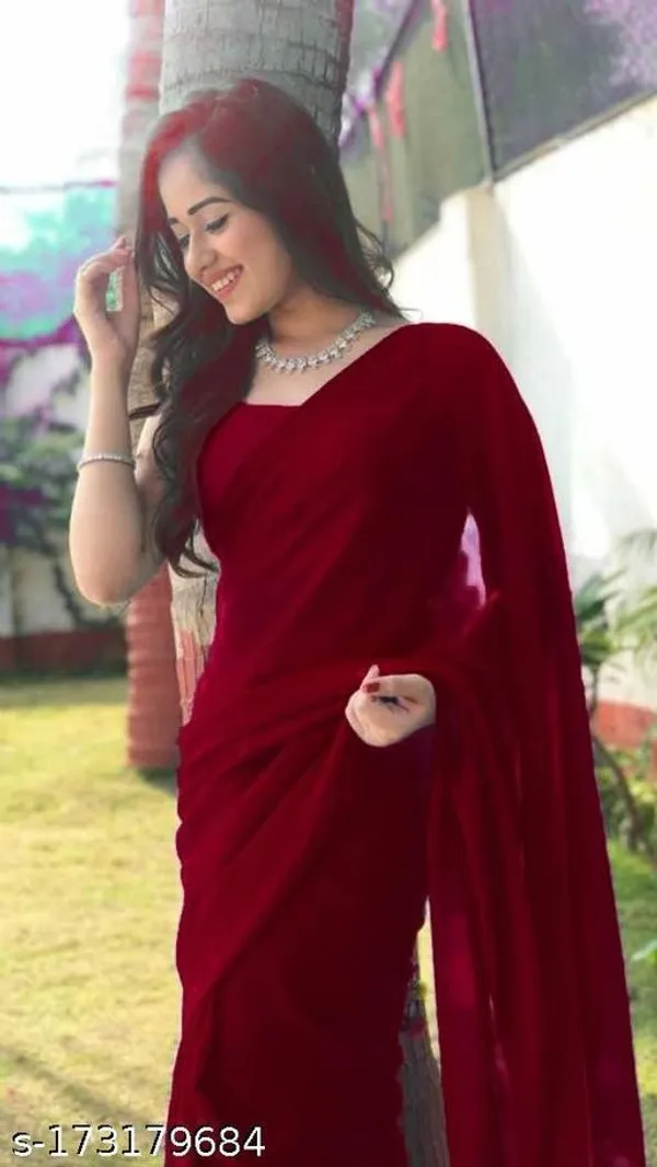 Maroon_Georgette_Solid/Plain_Daily_Wear_Saree_For_Women