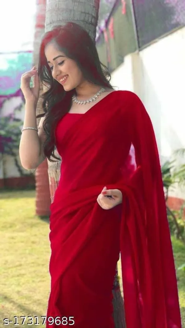 Red_Georgette_Solid/Plain_Daily_Wear_Saree_For_Women