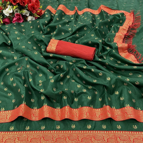Green_Silk_Blend_Animal_Print_Ikkat_Saree_For_Women