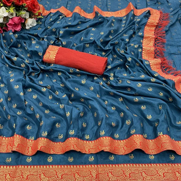 Blue_Silk_Blend_Animal_Print_Ikkat_Saree_For_Women