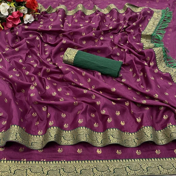 Purple_Silk_Blend_Animal_Print_Ikkat_Saree_For_Women