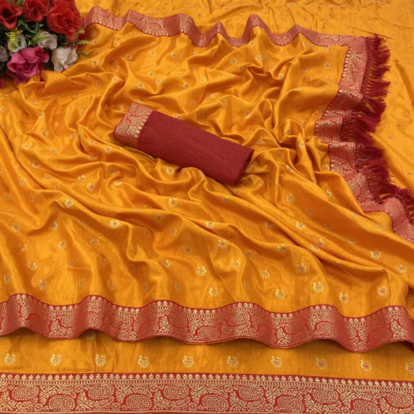Yellow_Silk_Blend_Animal_Print_Ikkat_Saree_For_Women