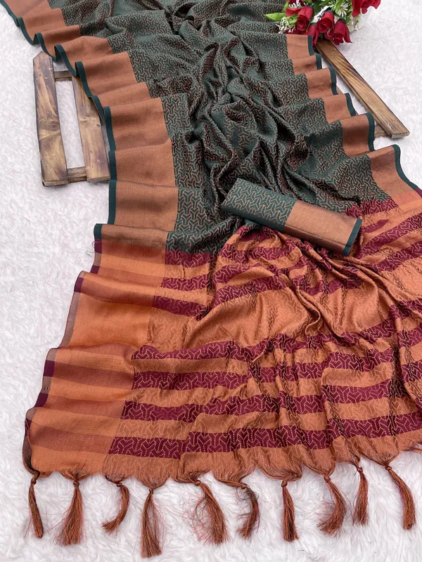 Dark_Green_Jacquard_Self_Design_Banarasi_Saree_For_Women