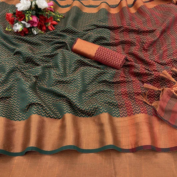 Dark_Green_Art_Silk_Self_Design_Banarasi_Saree_For_Women