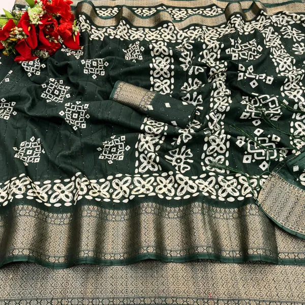 Dark_Green_Cotton_Blend_Woven_Daily_Wear_Saree_For_Women