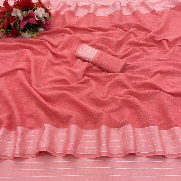 Pink_Cotton_Blend_Striped_Bollywood_Saree_For_Women