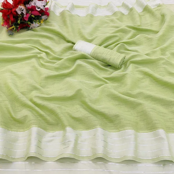 Light_Green_Cotton_Blend_Striped_Bollywood_Saree_For_Women