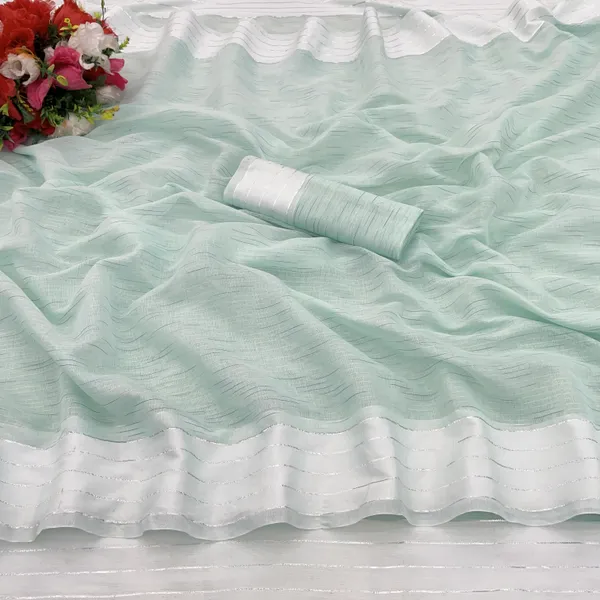 Light_Blue_Cotton_Blend_Striped_Bollywood_Saree_For_Women