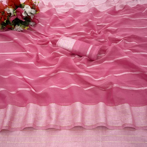 Pink_Cotton_Blend_Striped_Bollywood_Saree_For_Women